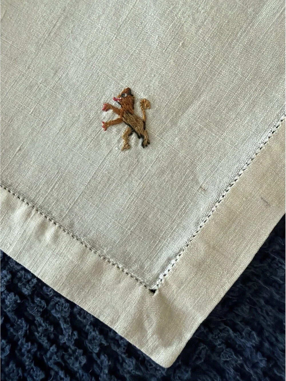 Rampant Lion Embroidered Napkin Handkerchief 10” Square